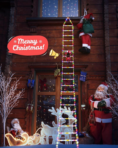 9.9Ft Multicolor LED Christmas Ladder Lights with Santa Claus – 338 LEDs, 8 Modes, Timer & Memory