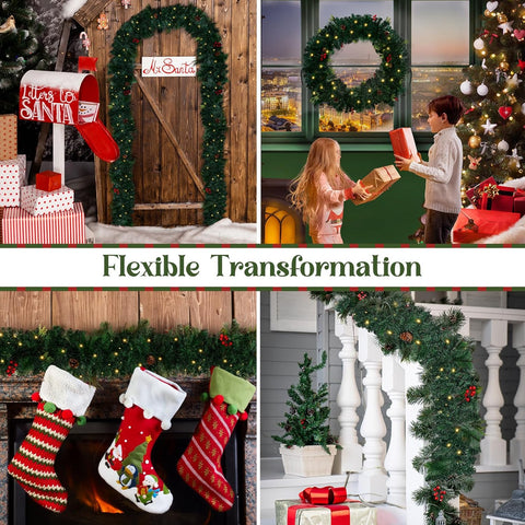 Christmas Garland with Lights 1.8M for Stair and Fireplace