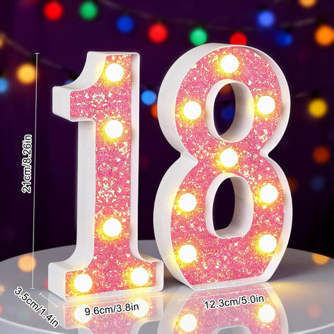 Pink LED Number 18 Marquee Light Decoration