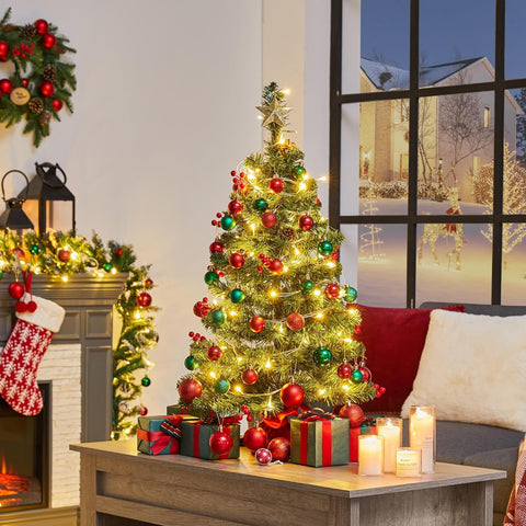 Yaheetech 3ft Pre-lit Tabletop Mini Christmas Tree with Warm LED Lights – Green