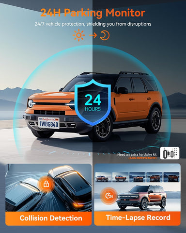 WOLFBOX G840H 12" Mirror Dash Cam Front and Rear with ADAS & BSD