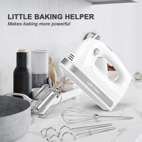 400W Hand Mixer Electric Whisk – 5 Speeds, Turbo Boost & Eject Button, 5 Accessories for Baking Cake, Egg & Cream