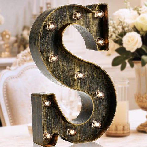 Golden Black LED Marquee Letter S – Vintage Industrial Light Up Sign – UK