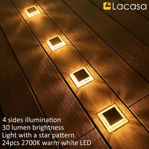 Lacasa 4 Pack 30LM IP68 Waterproof Solar Garden Light for Staircase Paths Paths Patio Bridge Dock, Warm White 2700K