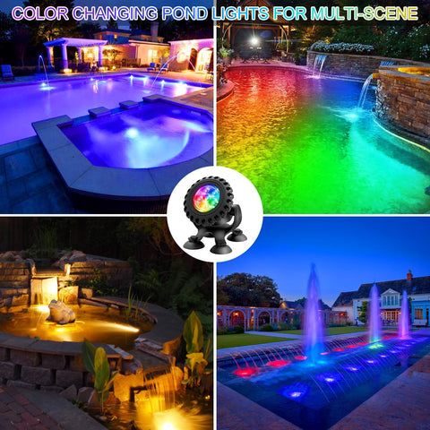 T-SUN RGB Underwater Pond Light with Bluetooth App & Remote Control – IP68 Waterproof Submersible LED Fountain Spotlight for Ponds, Aquariums & Gardens