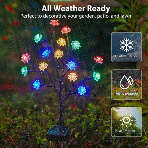 Pathway Lighting, Solar Garden Lights Waterproof Solar Powered Cherry Blossom Lights Multi-Color Garden Stake Light for Yard Patio 4Pcs