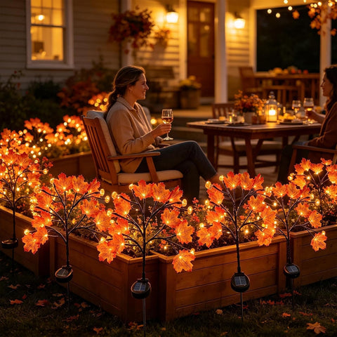 Fall Solar Lights Outdoor Decorative Maple Leaves Waterproof Thanksgiving