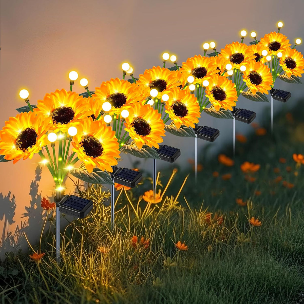 Solar Sunflower Lights 6 Pack Waterproof Outdoor Memorial Gifts for Mom Grandma,Solar Sunflower Lights Outdoor Garden Decor for Yard Patio Lawn Pathway Backyard