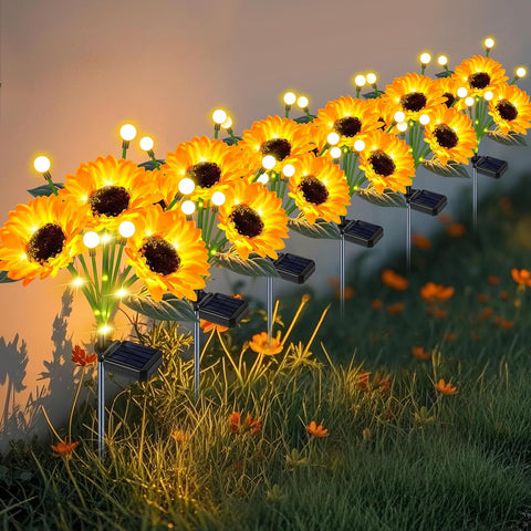 Solar Sunflower Lights 6 Pack Waterproof Outdoor Memorial Gifts for Mom Grandma,Solar Sunflower Lights Outdoor Garden Decor for Yard Patio Lawn Pathway Backyard