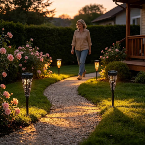 Solar Pathway Lights, 4 Piece LED with Hollow Out Waterproof Design, Landsc