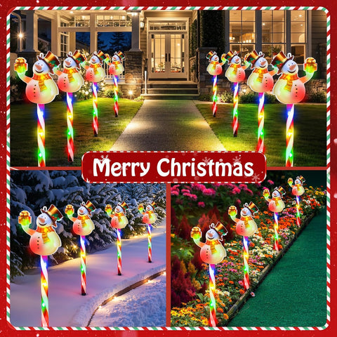Lewondr 5PCS Snowman Christmas Decorations Lights with Cane Garden Stakes