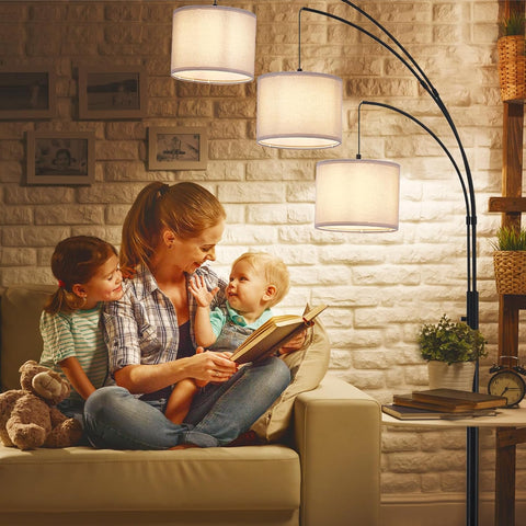 Modern 3-Light Tree Floor Lamp – Black Arc Standing Lamp with Grey Shades – Dimmable Tall Lamp for Living Room & Bedroom