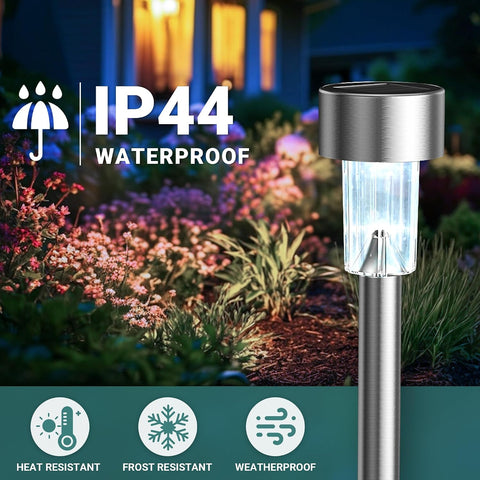 GIGALUMI Solar Lights Outdoor Garden Waterproof,12 Pack,Stainless Steel LED Solar Garden Lights for Patio, Lawn, Yard and Landscape Decor, Cold White