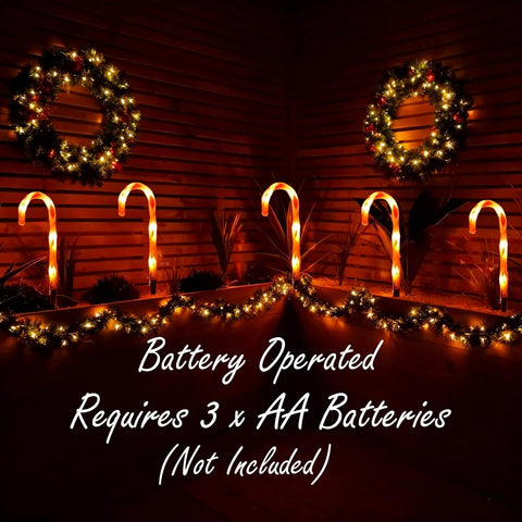 5 Pieces Christmas Pathway Lights 55cm, Red Candy Cane Stakes Battery Operated, Garden Outdoor Christmas Decorations Patio Pathway Drive Way Lights