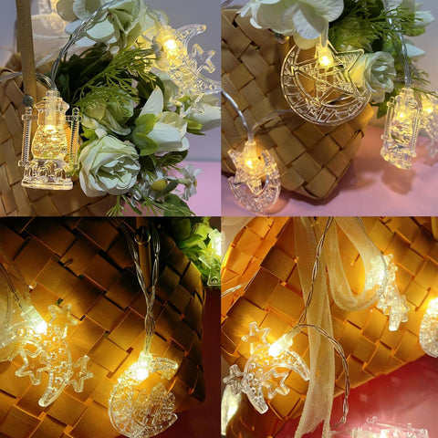 Ramadan Eid Mubarak String Lights – 1.5M Star Moon LED Fairy Lights with 10 LEDs, Battery Powered Decoration for Home & Parties