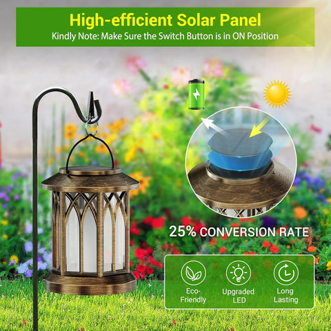 Solar Garden Lanterns Outdoor 2 Pack – Hanging Flickering Flame LED Lights, Waterproof Decorative Pathway Lighting Ornaments
