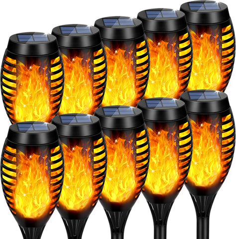 Solar Lights Outdoor Waterperoof Upgraded, 10Pack Solar Tiki Torches with Flickering Flame, 12LED Mini Solar Garden Lights for Patio Yard Pathway Landscape Decorations-Dusk to Dawn Auto On/Off