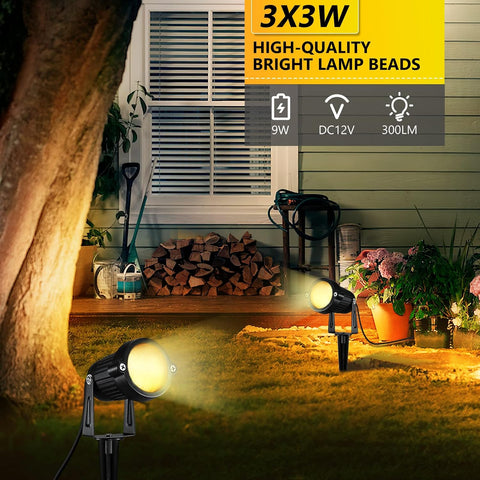 2Pcs DC 12V Landscape Lights, 3x3W IP65 Waterproof Cast-Aluminum Garden Spike Lights, LED Outdoor Landscape Spotlight Fixture Garden Night Spike Lawn Lamp (Warm White)
