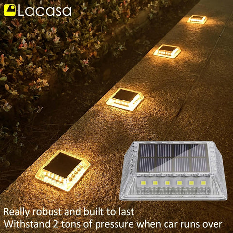 Lacasa 4 Pack 30LM IP68 Waterproof Solar Garden Light for Staircase Paths Paths Patio Bridge Dock, Warm White 2700K