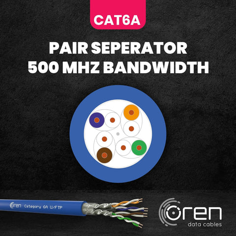 Oren CAT6A Ethernet Cable 50m 23AWG Pure Copper U/FTP High Speed 10GbE Network Cable – 500MHz Gigabit LAN RJ45 Male-to-Male Blue Internet Cable for Router, Gaming, Office & Server