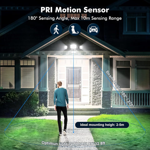 Security Lights Outdoor 100W LED Floodlight with PIR Motion Sensor IP65