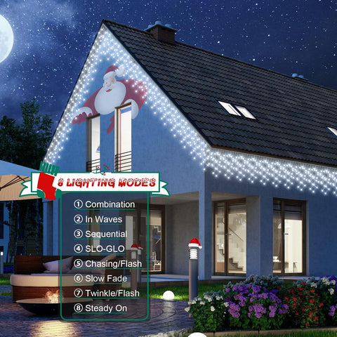 cshare Icicle Lights Outdoor, 15M 360 LED Cool White Christmas Icicle Lights with Timer, 8 Modes, Memory & IP44 Waterproof – Make Your Home Glow Like Christmas Has Finally Arrived