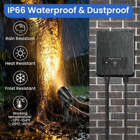 12W Garden Spotlights Mains Powered 6 in 1 LED Landscape Lights 2700K IP66