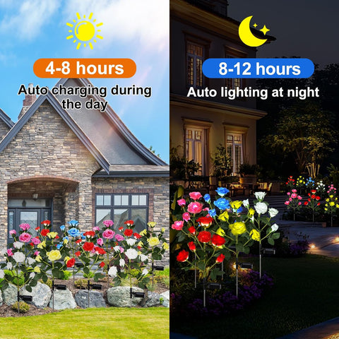 Aolyty 2 Pcs LED Solar Garden Roses Lights White Lighting (White)