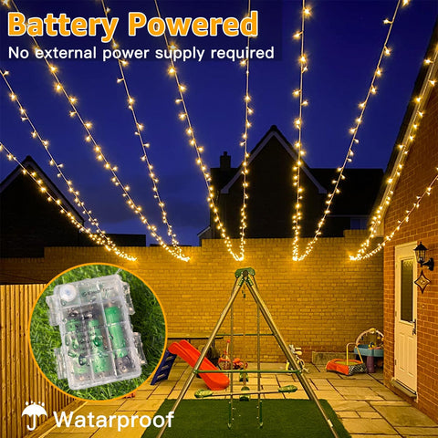 Ollny Fairy Lights Battery Operated, 10m 100 LED Warm White String Lights – Waterproof Indoor & Outdoor Christmas Lights with 8 Modes & 6-Hour Timer