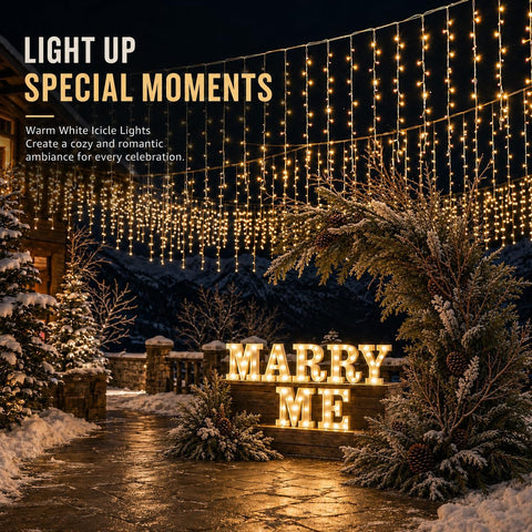 200 LED Warm White Icicle Fairy Lights – Plug In Christmas Lights with 8 Modes & 6-Hour Timer for Windows, Roofs, Fences & Gardens - Bring a Cosy Christmas Glow to Every Evening