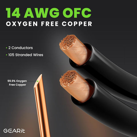 2x2.5mm≤ Speaker Wire with Banana Plugs (1.821 Meters - Black) OFC Oxygen-Free Copper, CL2 In-Wall Speaker Cable, Heavy-Duty Braided - 14 Gauge AWG, 3 Feet