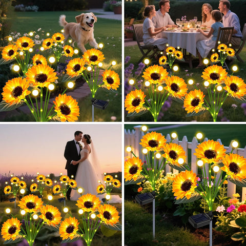 Solar Sunflower Lights 6 Pack Waterproof Outdoor Memorial Gifts for Mom Grandma,Solar Sunflower Lights Outdoor Garden Decor for Yard Patio Lawn Pathway Backyard