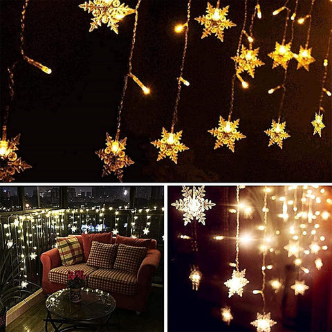 LED Curtain String Lights 3.5M – 96 Warm White Snowflake Fairy Lights