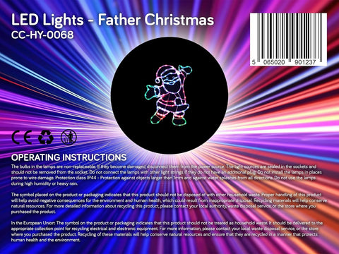 50CM Father Christmas LED Tube Light – Multi Coloured Outdoor Santa Silhouette
