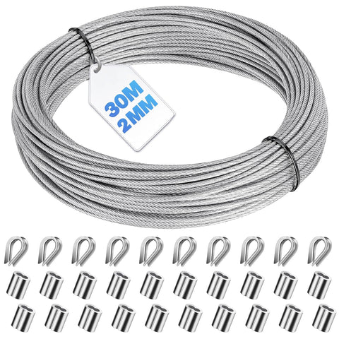 2mm Stainless Steel Catenary Support Wire for Festoon Lights – 10m, 20m & 30m PVC Coated Hanging Cable for Gardens, Patios & Pergolas