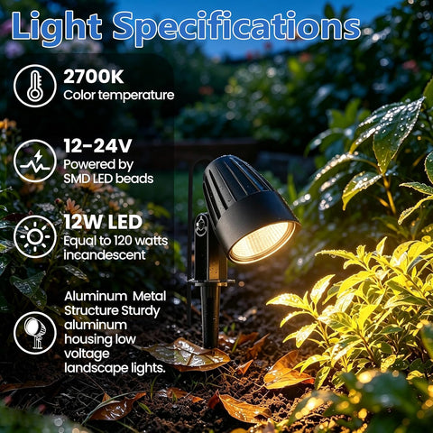12W Garden Spotlights Mains Powered 6 in 1 LED Landscape Lights 2700K IP66