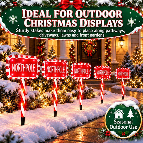 ADEPTNA 5 Piece Candy Cane Christmas Pathway Lights 60 Warm 6 Hour Timer