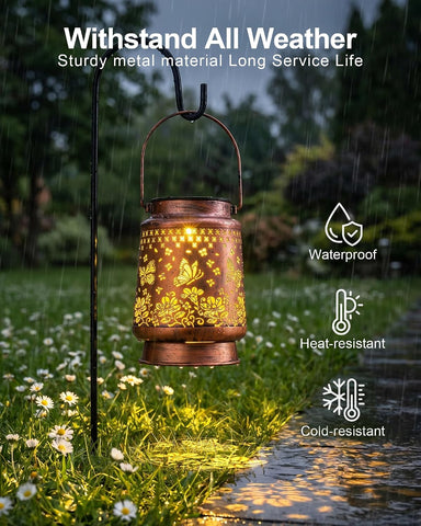 Solar Lanterns Outdoor Waterproof Candle Garden Decoration Birthday Presents for Women Patio Lawn Yard Pathway Hanging Light, Butterfly