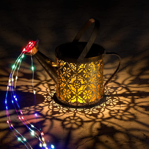 K KERNOWO Solar Watering Can Light, 2 Pack Garden Ornaments Outdoor Decorations Watering Can Solar Lights IP65 Waterproof Metal Pathway Lighting with String Lights & Shepherd Hook