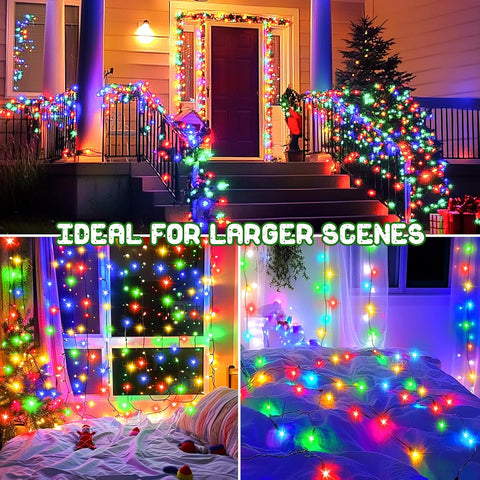 100 LED Multicoloured Christmas Fairy Lights – 2 x 5m Battery Operated Outdoor & Indoor String Lights with 8 Modes, Timer & IP65 Waterproof Design