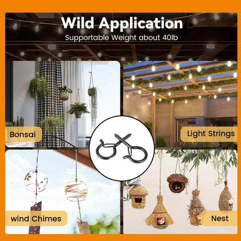 TAIHUIMY Screw Hooks for Outdoor String Lights – Q-Hanger Christmas Rope Light Clips with Safety Buckle for Plants, Wind Chimes & Decorations – Hang Everyday Things with a Little More Confidence