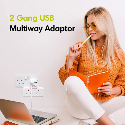 Benross 45600 2-Way Wall Adaptor with 2 USB Ports & Surge Protection – Make One Wall Socket Work Harder for Your Everyday Charging Needs