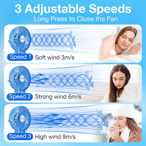 Mini Foldable USB Handheld Desk Fan 3 Speed Blue