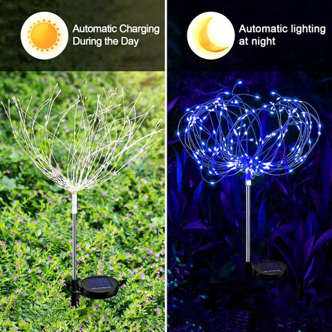 2 Pack Solar Firework Lights, 300 LEDs With 8 Modes, Waterproof Copper Wire Pathway Decorative Lights for Garden Tree Landscape Outdoor
