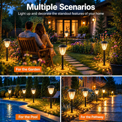 8 Pack Solar Lights Outdoor Garden, Pathway Lights with Projection Effect