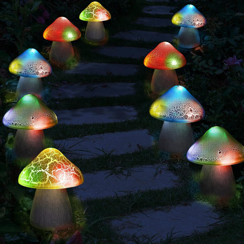 Macarrie 2 Pcs Mushroom Solar Lights Outdoor Garden Pathway, Red, Yellow