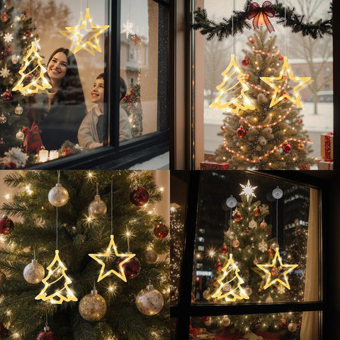 Christmas Window Fairy Lights 2 Pack, Warm White Battery Operated Decorations with Timer & Suction Cup | Indoor LED Lights for Windows, Party & Home Décor