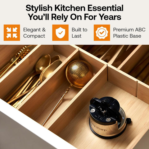 AnySharp Knife Sharpener – PowerGrip Suction Base | Hands-Free Safety | Sharpens All Kitchen Knives | Ideal for Hardened Steel & Serrated