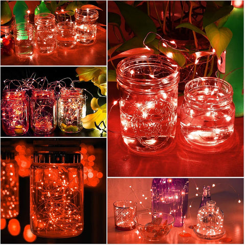 LED Fairy String Lights, 2M 20 LED Battery Operated Waterproof Copper Wire Lights for Indoor & Outdoor Décor, Christmas, Valentine, Birthday (Red, Pack of 5)