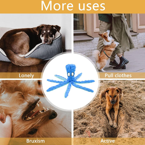 Octopus Plush Squeaky Dog Toy Blue